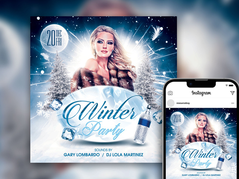 Free Elegant Icy Winter Party Instagram Post Template