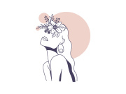 Line art portrait woman, Flower face one line vector illustration