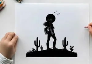 Silhouette of a cowboy standing on a desert hill