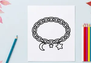 Bracelet with moon and star charms. Minimalist jewelry icon with celestial design elements.