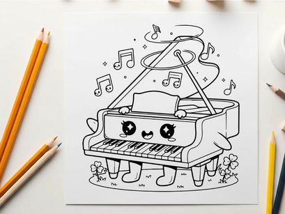 Cute piano with music notes vector illustration flat design