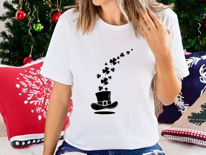 Flying black clover hat luck success celebration minimalist vector