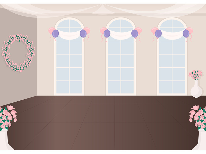 Wedding service hall flat color vector illustration