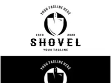 Shovel logo for agriculture, excavation,building, mining foundation. gardening vector set design with leaves