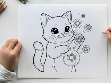 Cute cat with magic symbols vector illustration preview picture