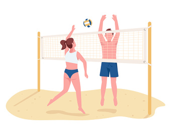 Man and woman playing beach volleyball flat color vector faceless characters preview picture
