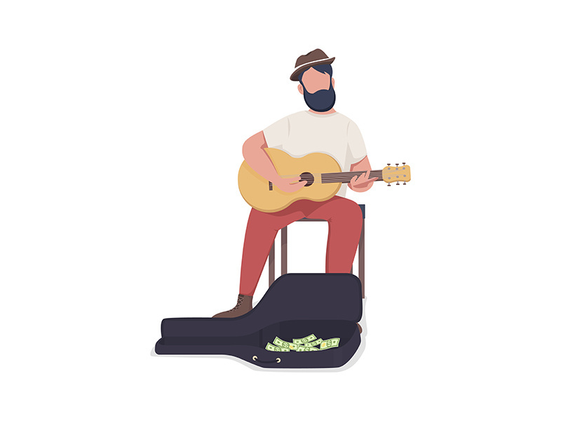 Street musician with guitar semi flat color vector character