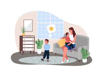Mother with fighting children 2D vector web banner, poster preview picture