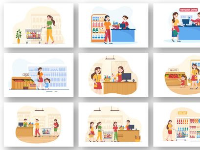 46 Grocery Store or Supermarket Illustration