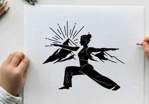 Silhouette of a woman practicing yoga at sunrise