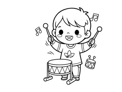 Cute child playing bongo drums music vector illustration