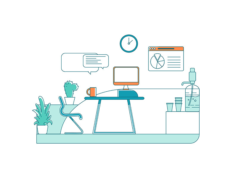 Work place flat color vector scene