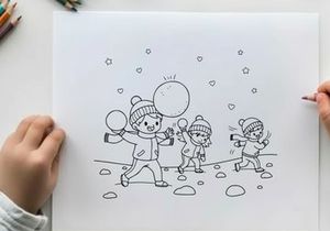 Children playing snowball fight winter joy flat design vector illustration