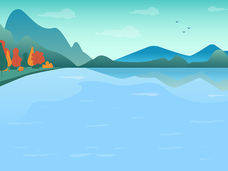 Lake in mountains flat color vector illustration