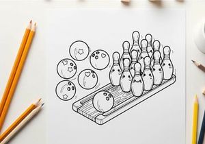 Cute bowling pins and balls set flat design vector illustration