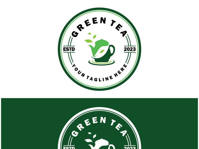 Tea cup logo vector design.Green tea vector logo template.
