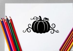 Halloween Pumpkin Silhouette with Swirling Vines and Spider