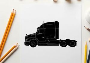Silhouette of a semi truck against a white background