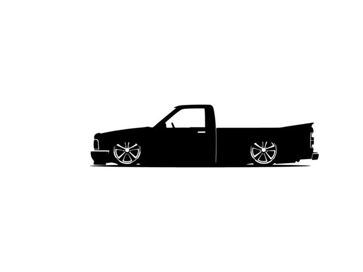 Silhouette of a lowered pickup truck with custom wheels