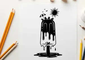 Melting ice cream silhouette on a hot summer day