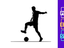 A soccer player kicking a ball in a dynamic pose on the field