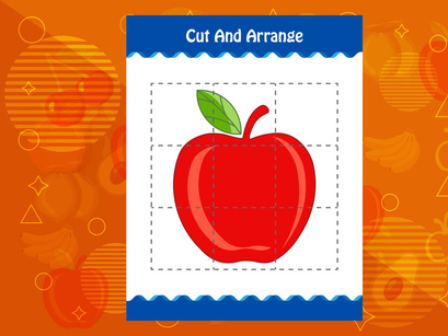 10 Pages Cut and arrange with a fruit worksheet for kids. Educational game for children