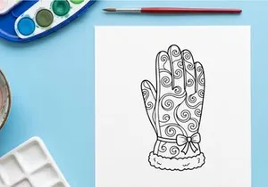 Adorno elegante para mitón navideño con patrones de copo de nieve y espirales para decoración festiva