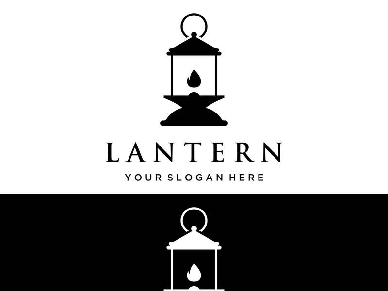 Lantern lamp logo, street lamp,vintage fire lantern.Logo for business, restaurant.