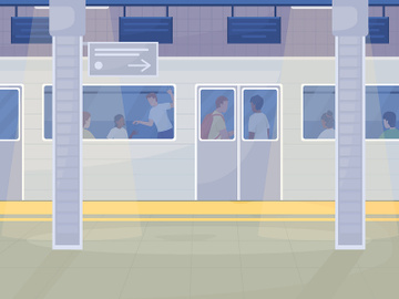 Metro station with electric train color vector illustration preview picture