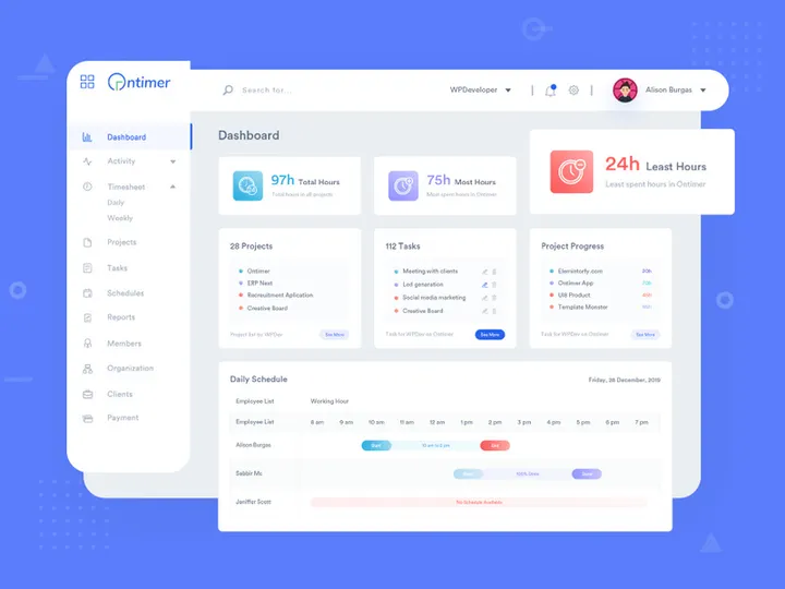 OnTimer - Time Tracking, Scheduling & Monitoring Web App