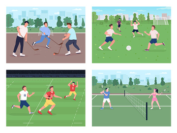 Outdoor sports match flat color vector illustration set preview picture