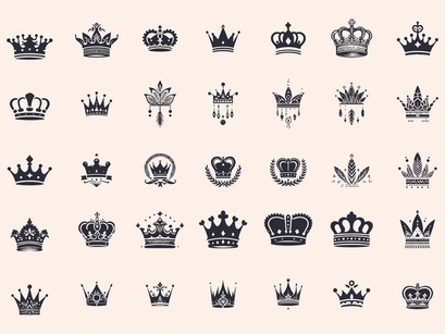 Royal Crown Silhouette, Retro King Crown Icons.