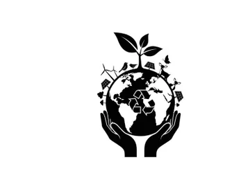 Silhouette of hands holding a globe with a plant and city silhouette preview picture