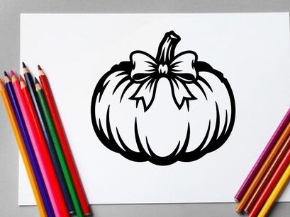 Black and White Pumpkin Illustration for Fall or Halloween Decor