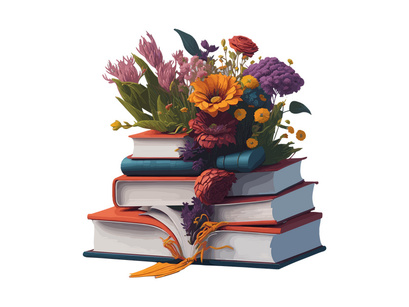 Vector Illustration Books decorated by flowers