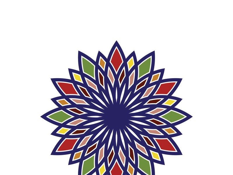 Traditional Asian colorful floral pattern Stained glass mosaic logo tile design inspiration