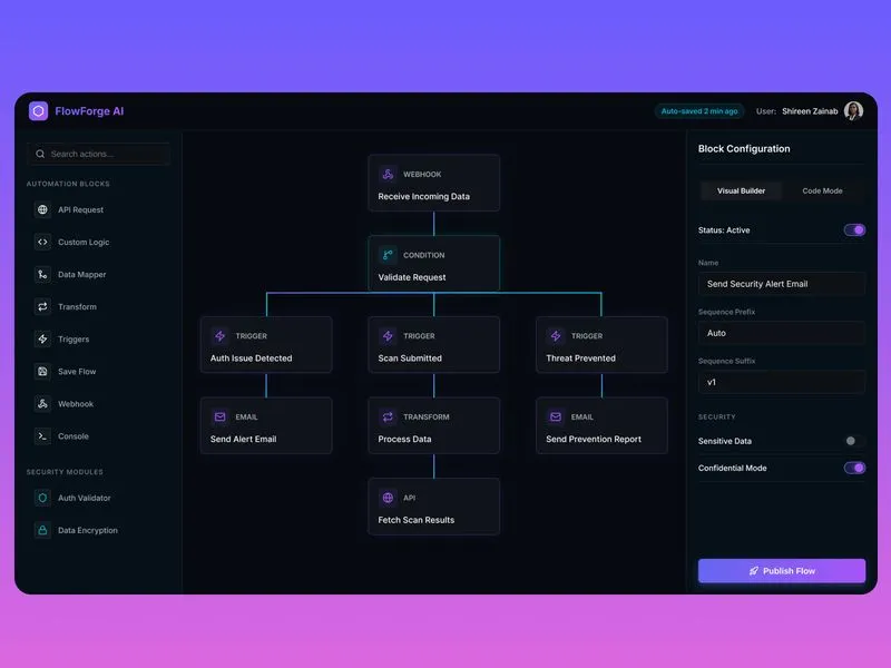 ai dashboard, saas ui, workflow builder, automation ui, dark mod