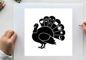 Decorative silhouette of a peacock with intricate tail feathers design