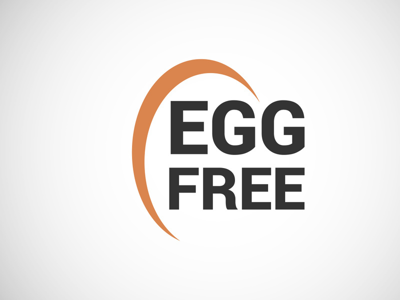 Egg free labels badge logo sign for food package seal. 100 percent egg free flat vector illustration