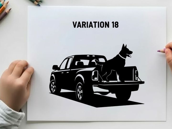 Silhouette of a dog in the back of a pickup truck variation