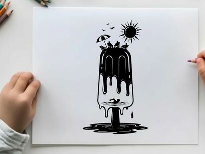 Melting ice cream silhouette on a hot summer day