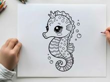 Cute cartoon seahorse crying bubbles vector illustration