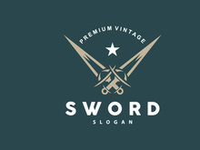 Sword Logo, Fighter War Weapon Vector