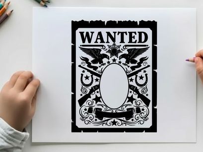 Wanted poster with silhouette of western themed design elements