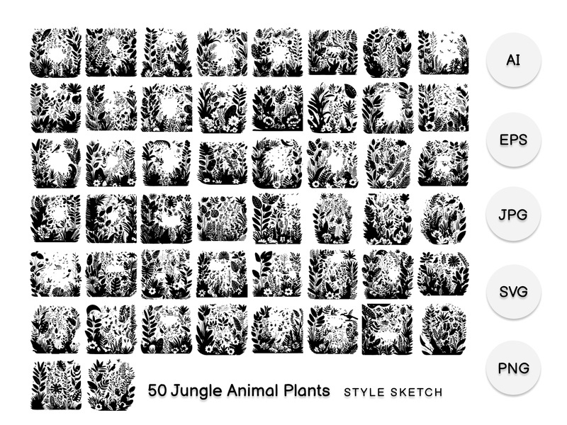 Jungle Animal Plants Element Black