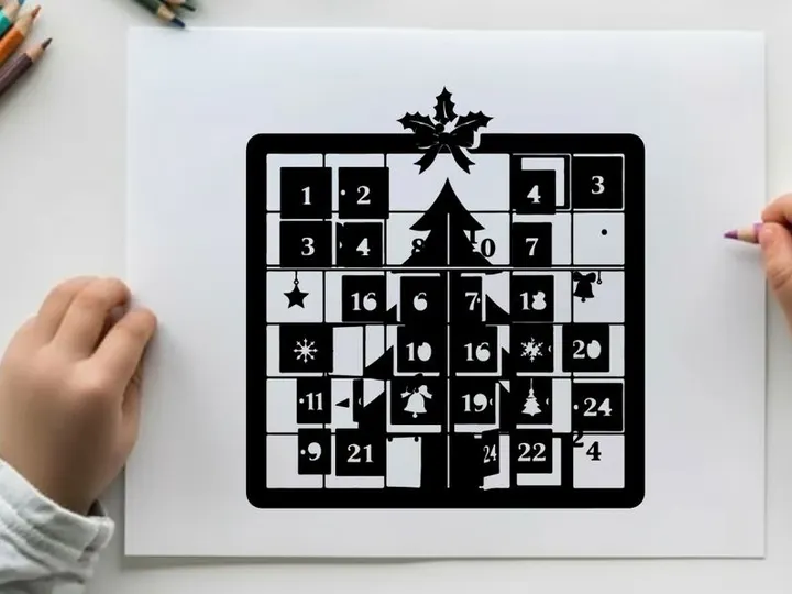 Christmas advent calendar with snowflake and silhouette design