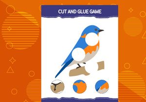10 Pages Cut and glue game for kids with birds. Cutting practice for preschoolers. Education worksheet.