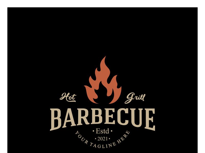 Simple Barbecue Vintage hot grill, with crossed flames and spatula. Logo for restaurant, badge, cafe and bar.vector