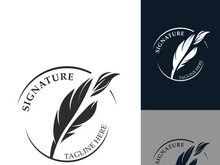 Feather and signature logo design minimalist business symbol sign template illustration
