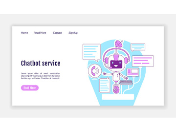 Chatbot service landing page flat silhouette vector template preview picture